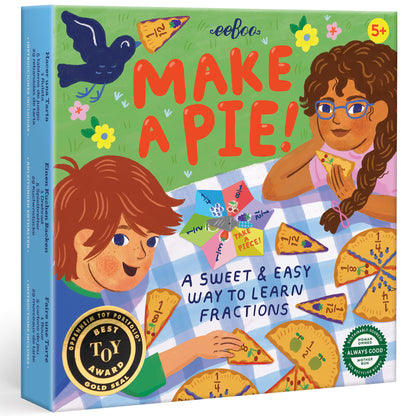 Make A Pie children's board game featuring colorful pie slices for learning fractions