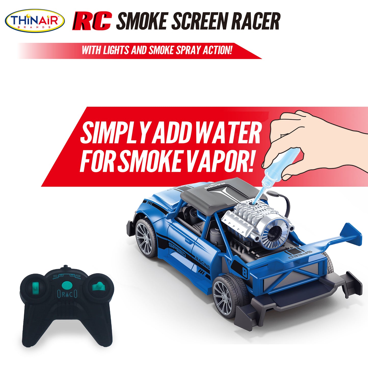 Hyper Drive RC Smoke Screen - Blue Light-Up Racer with Vapor Mist - Kids 5+