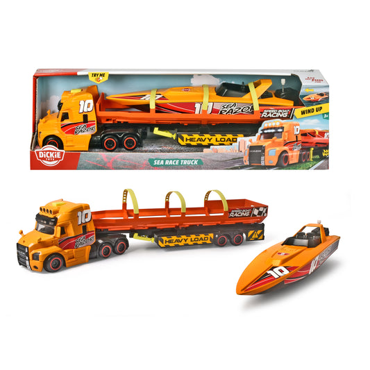Dickie Toys Mack Truck with Light-up Trailer and Motorized Boat