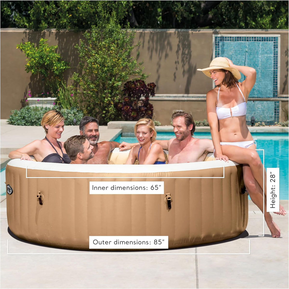 Intex PureSpa Sahara Tan 6-Person Inflatable Hot Tub – 85" Round with Jets