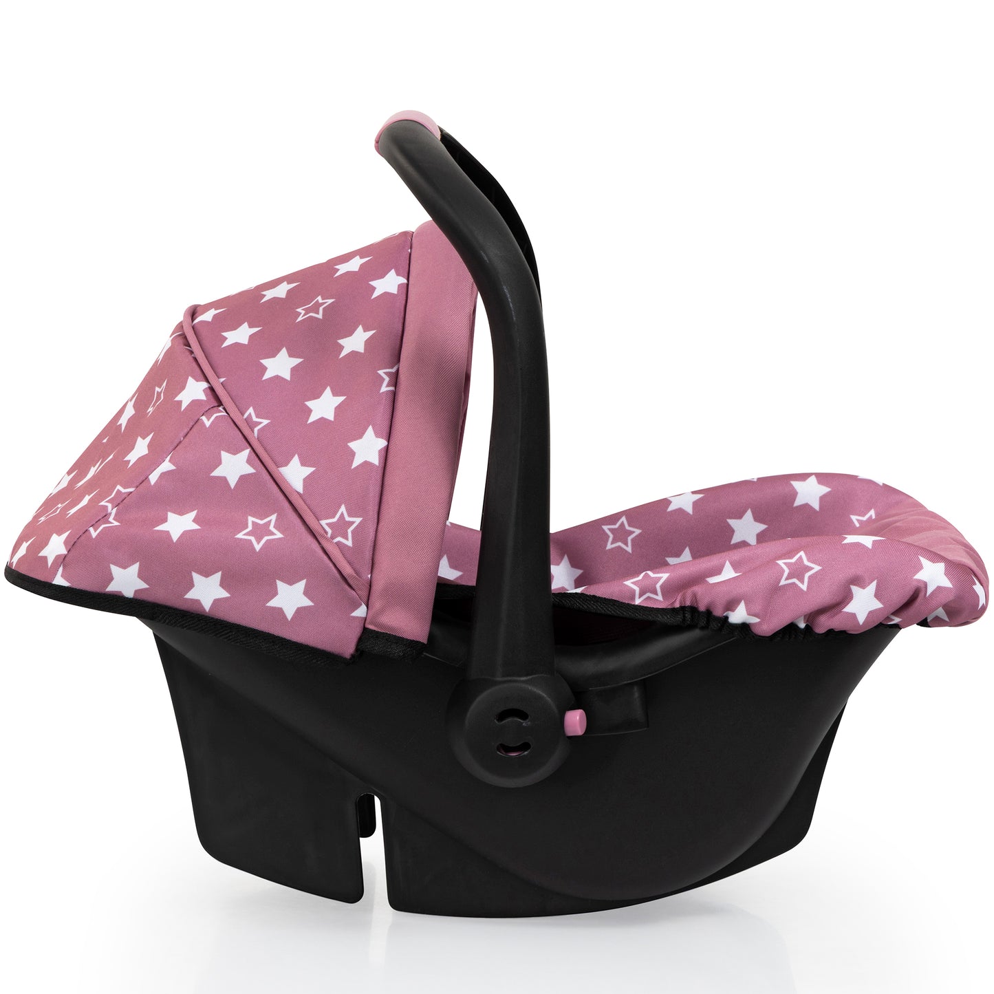 Bayer Design Deluxe Car Seat with pink star pattern and black handle