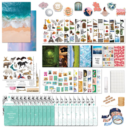 Elevate Vision Board Kit with colorful stickers, papers, tape and supplies for creating dream collages