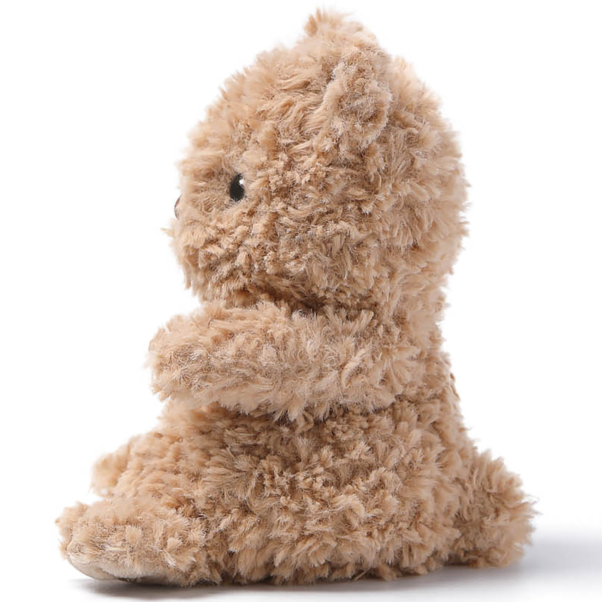 Lazy Mini Comfort Bear 6-inch plush in tan, sitting upright with black eyes