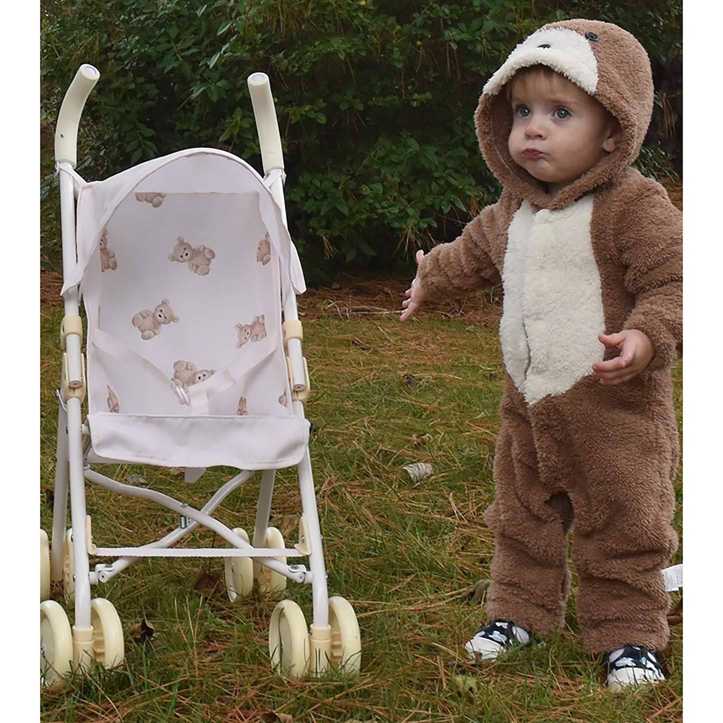 Roma Teddy XL Umbrella Buggy with bear print canopy and cream wheels