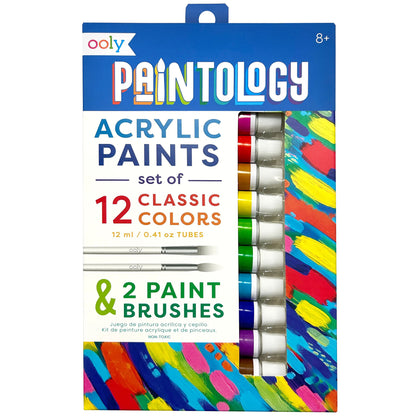 OOLY Paintology Classic Acrylic Paint Set - 12 Colors with Brushes, Ages 8+