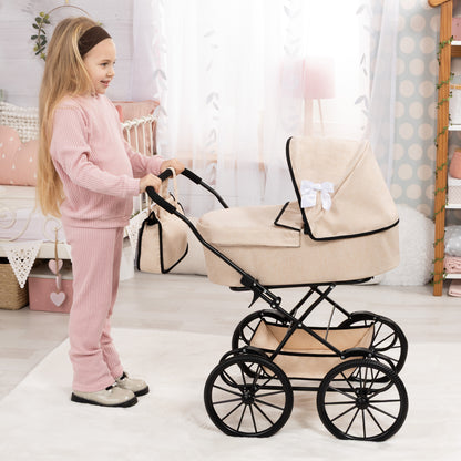 Bayer Design Dolls Classic Pram in beige with black wheels and handles