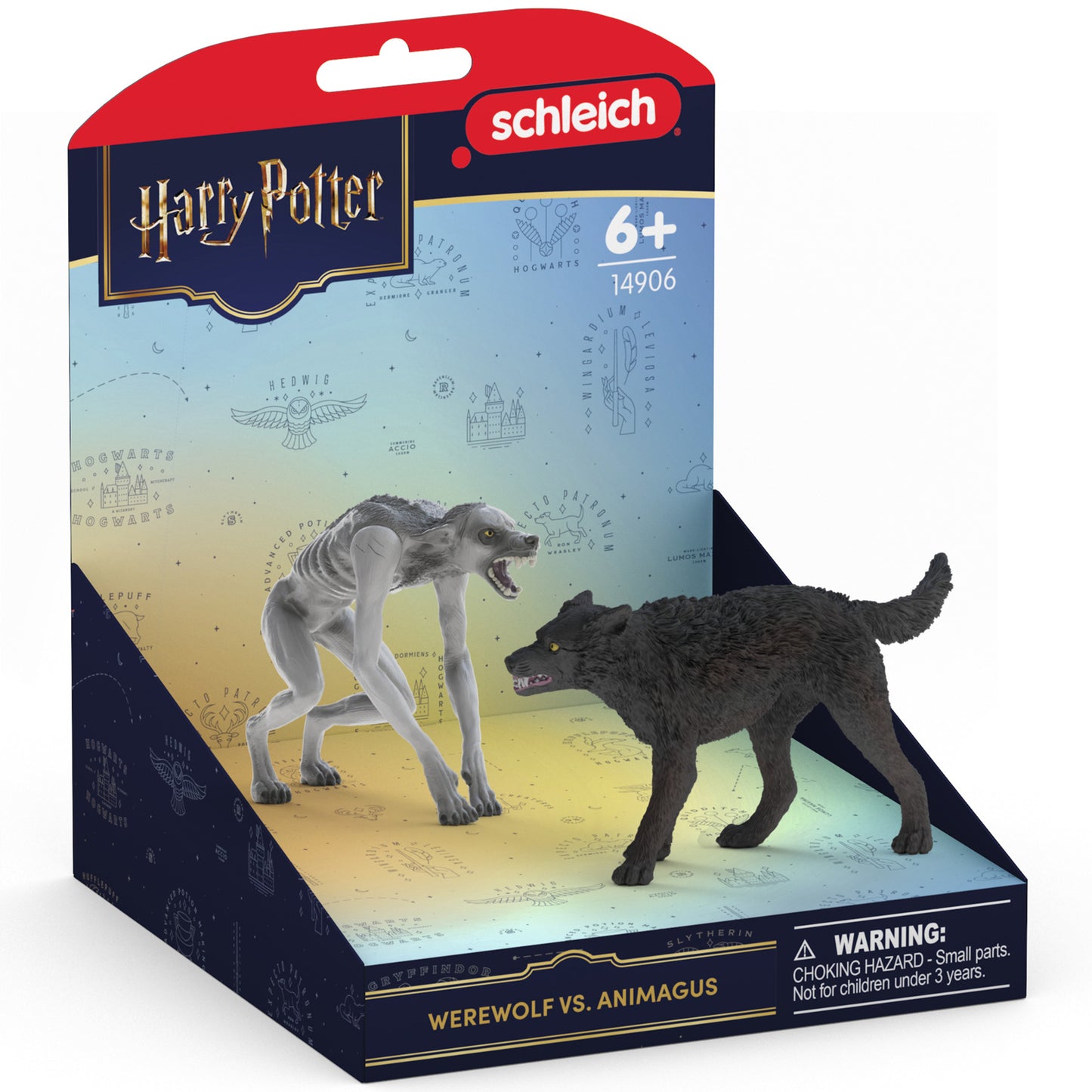 Schleich Harry Potter Werewolf vs Animagus figure set with black dog and gray werewolf