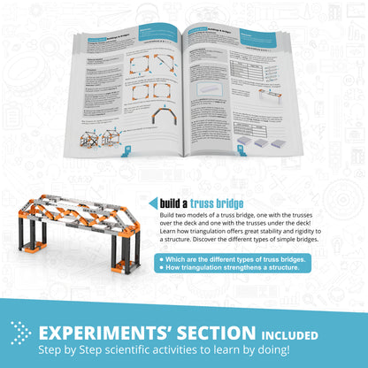 Engino Discovering STEM Buildings & Bridges building set with orange and black truss bridge model