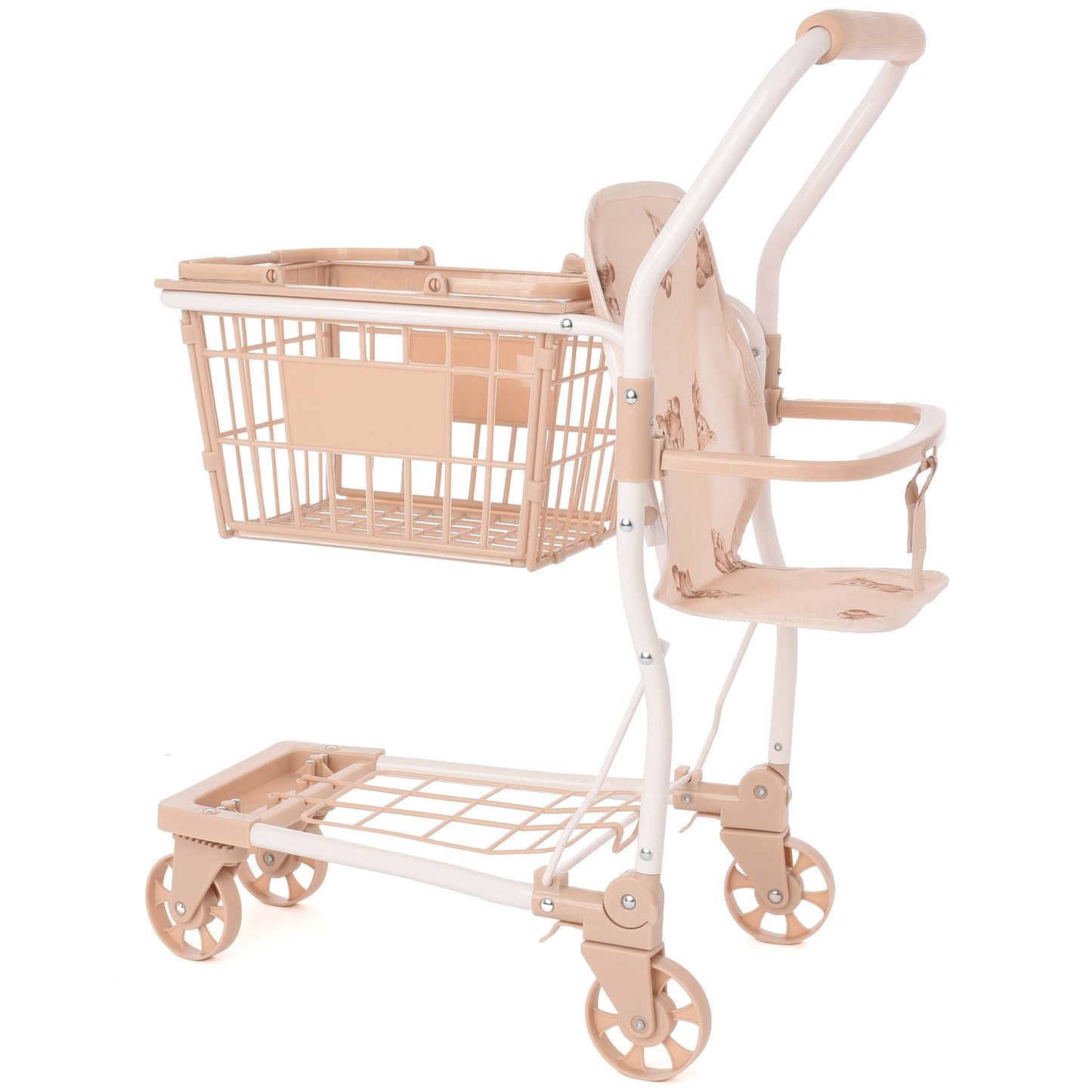 Roma Teddy Shopping Trolley toy in beige with seat and basket