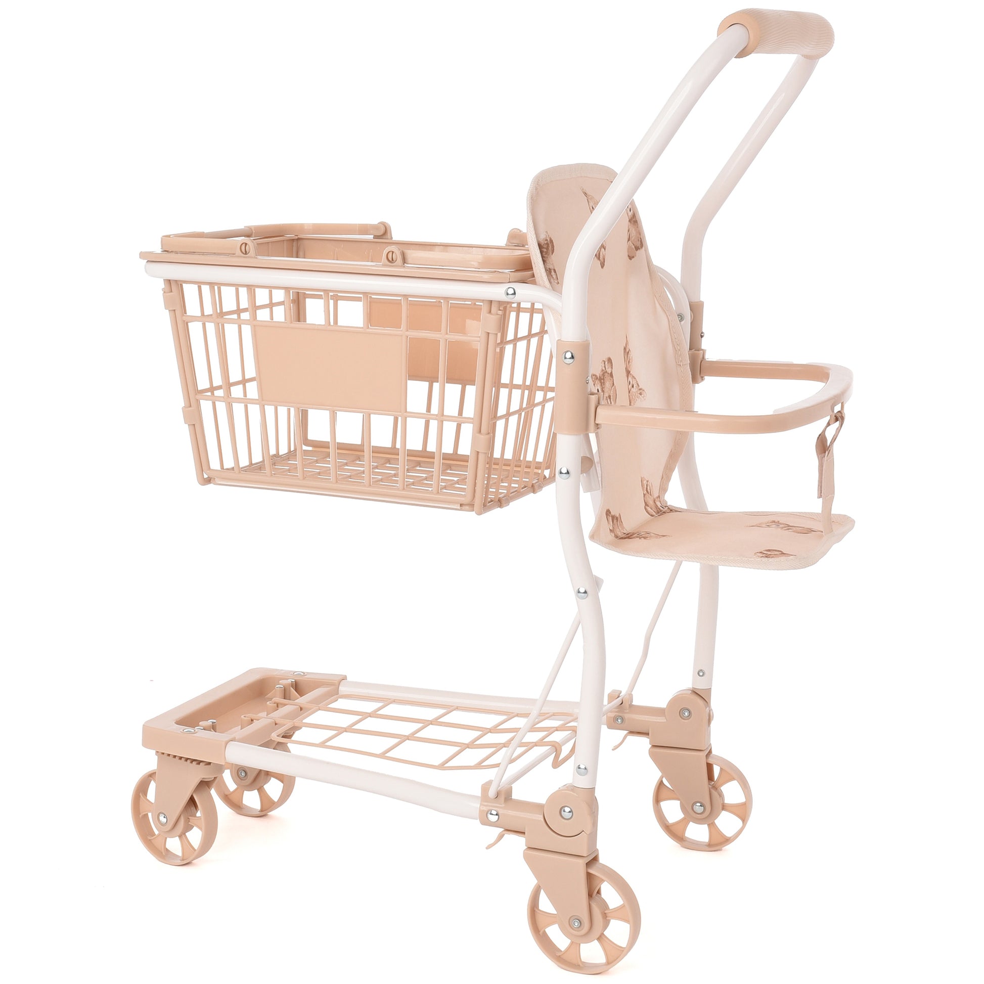 Roma Teddy Shopping Trolley toy in beige with seat and basket