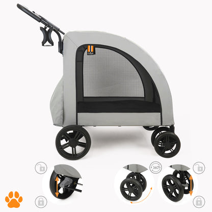 My Duque Chester grey pet stroller with raincover for dogs up to 110lbs