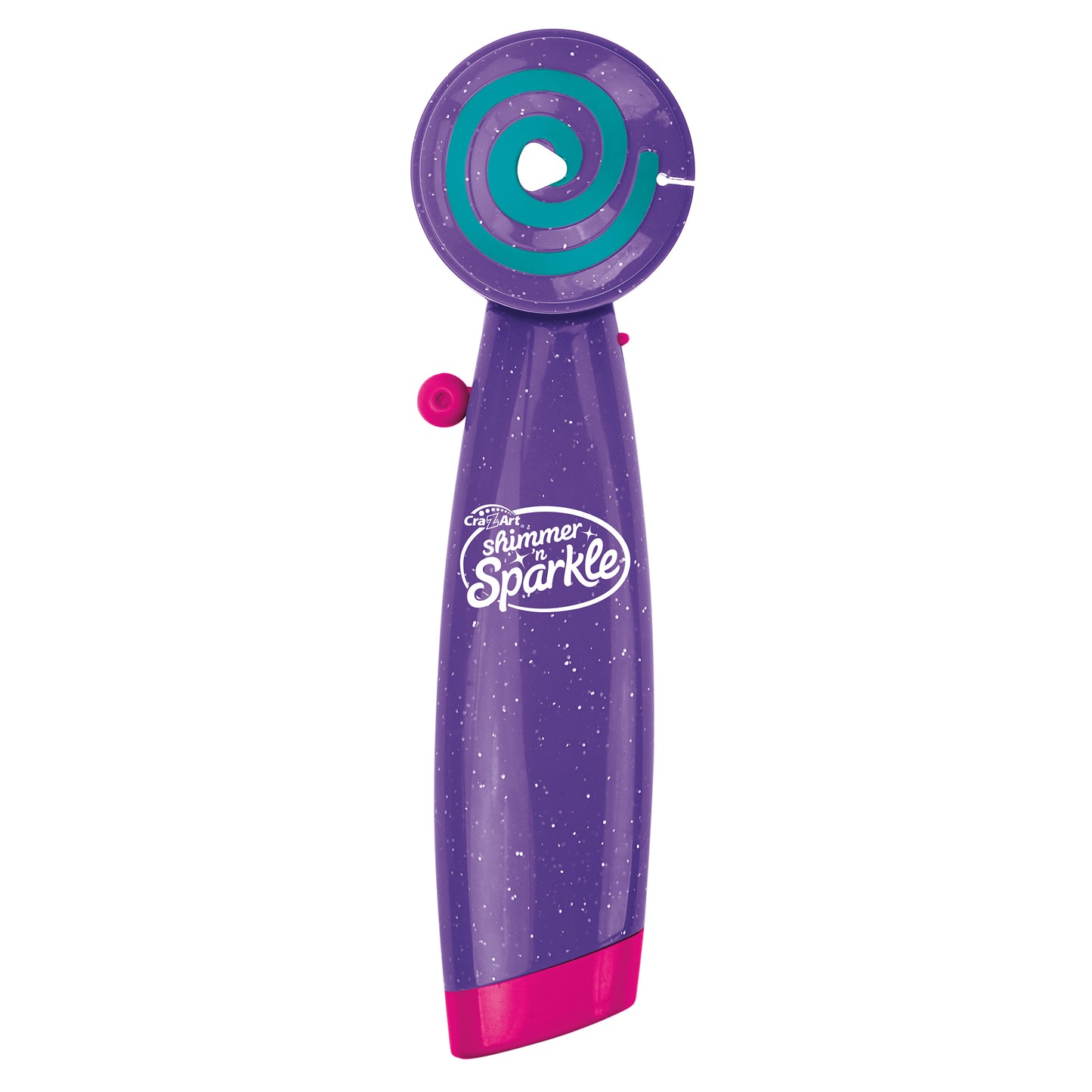 Shimmer 'n Sparkle purple hair styling tool with teal spiral design