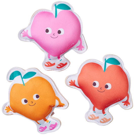 Dive Buddies Poppy the Peach set of 3 colorful fruit plush toys in pink, orange, and red