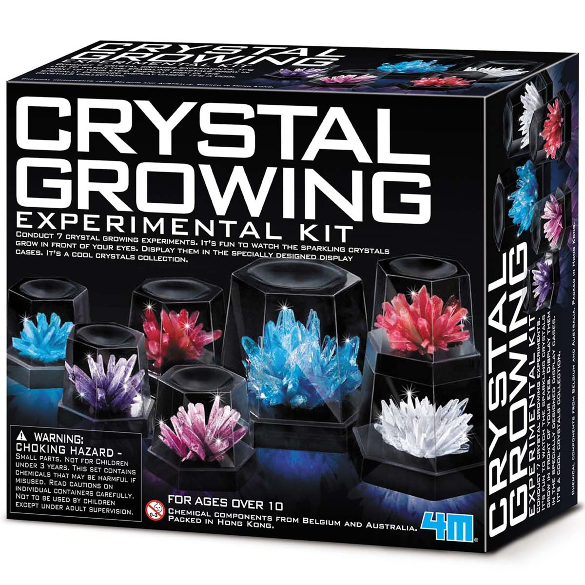 4M Crystal Growing Kit with 7 colorful crystals in blue, pink, purple and white display cases