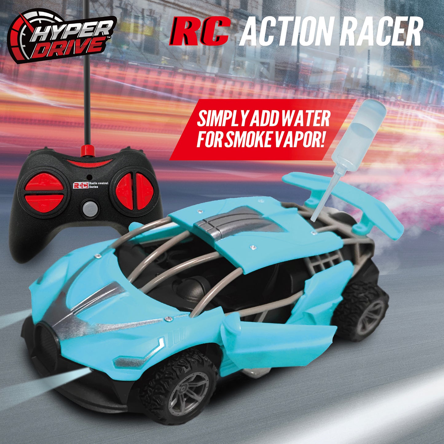 Thin Air Brands Hyper Drive RC - Teal 1:24 - Radio Control Stunt Car with Smoke Vapor