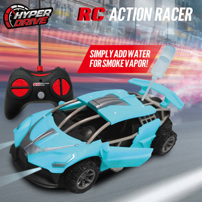 Thin Air Brands Hyper Drive RC - Teal 1:24 - Radio Control Stunt Car with Smoke Vapor