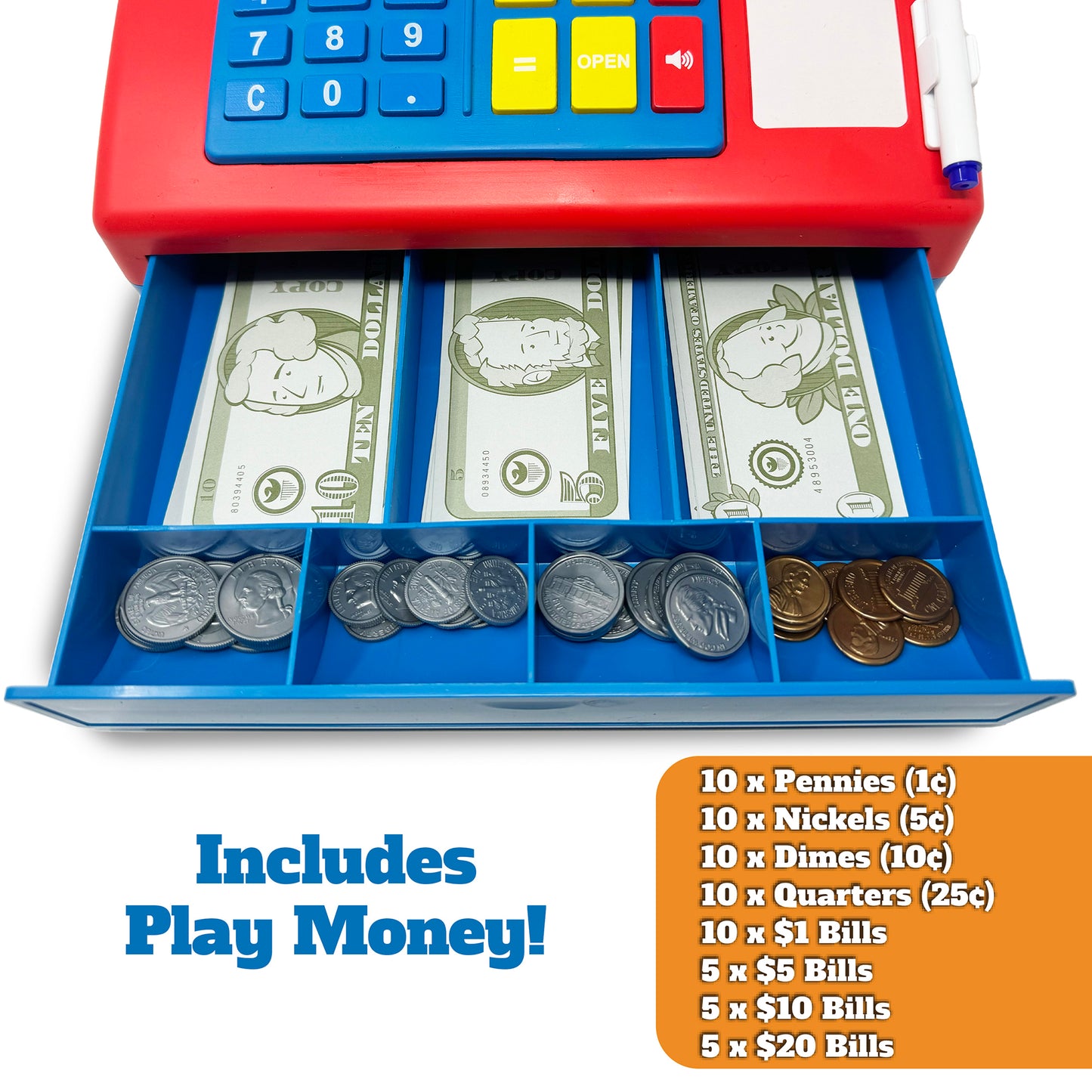 Dr. STEM: Solar-Powered Cash Register - Red - 68pc Educational Store Roleplay Toy