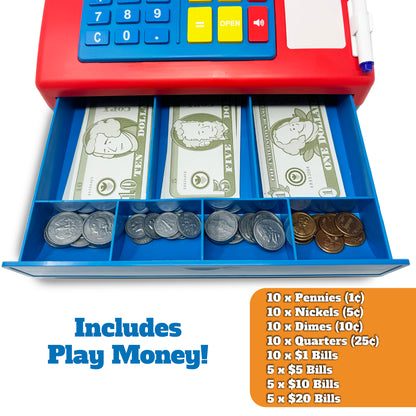 Dr. STEM: Solar-Powered Cash Register - Red - 68pc Educational Store Roleplay Toy