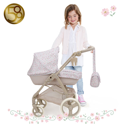 509 Crew Little Flora Bella 2-in-1 pink doll pram stroller for kids