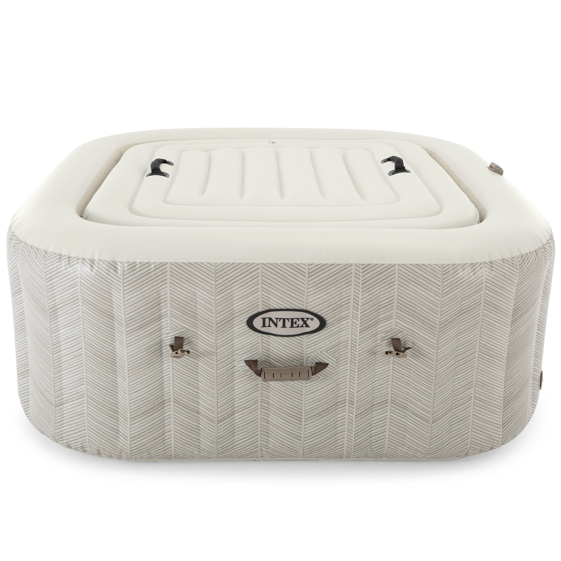 Intex PureSpa Chevron Deluxe 4-Person Hot Tub in cream with gray chevron pattern