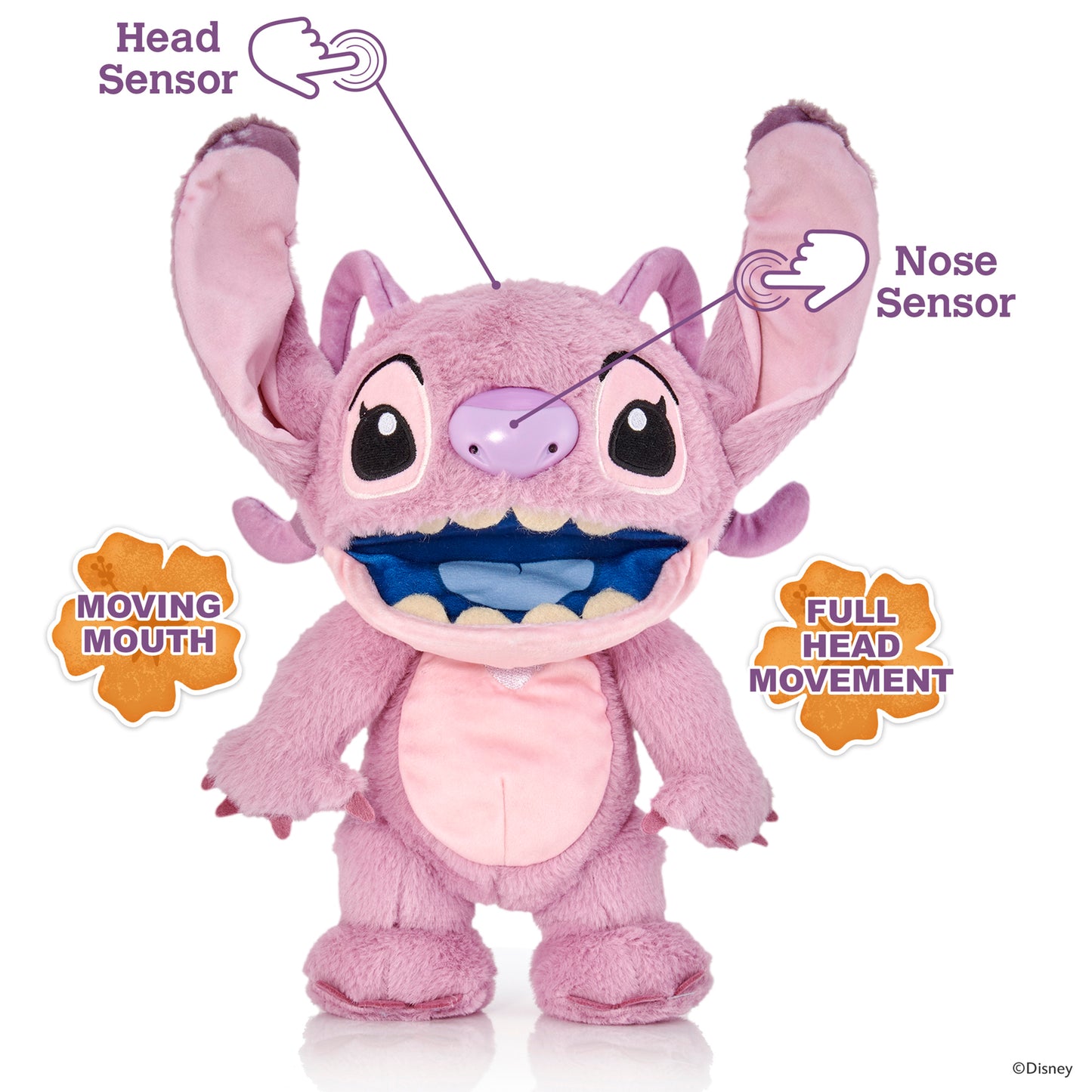 Disney Chatty Angel pink plush toy with interactive head and nose sensors, moving mouth