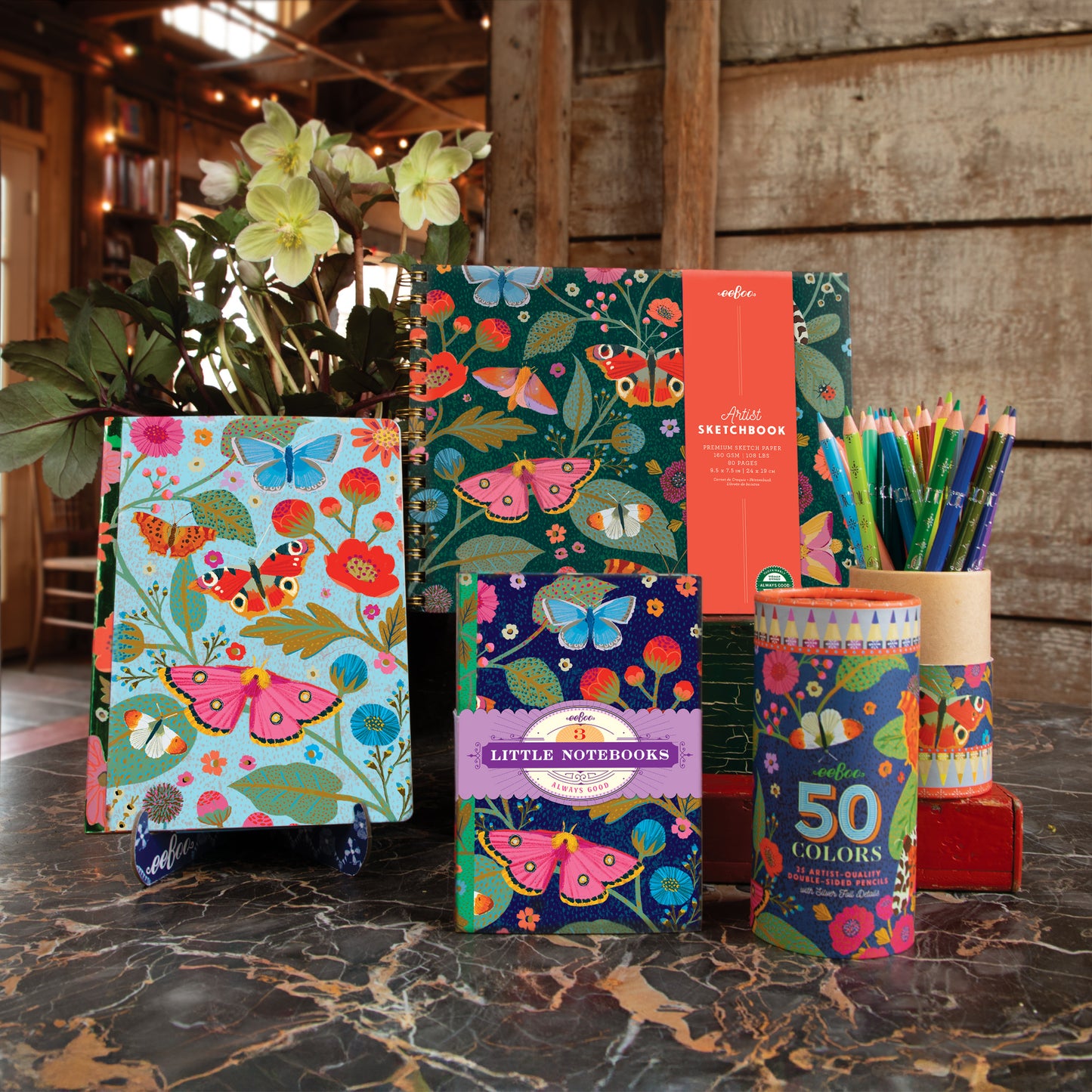 eeBoo Piece & Love Luxe Journal - Butterflies - Gilded 112pg Notebook