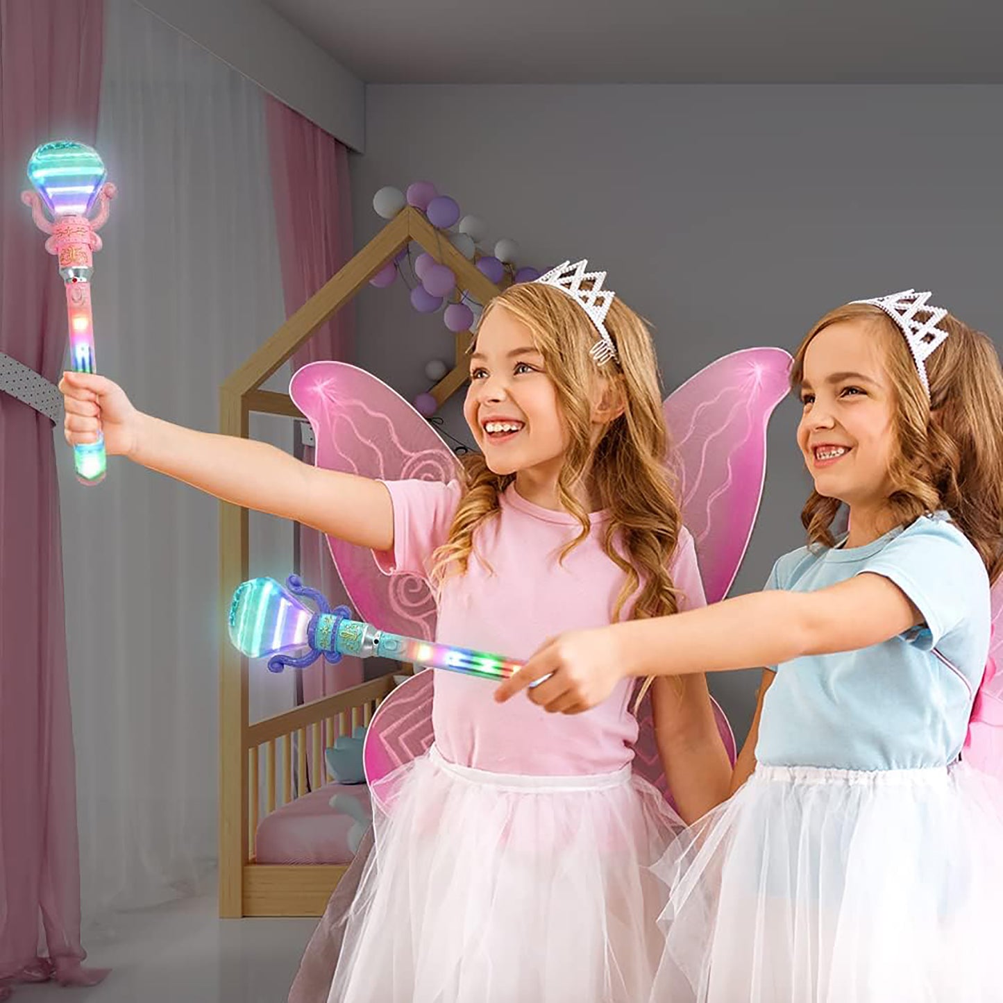 Twinkling Diamond LED Spinning Wands - 2pc Set, Pink & Blue