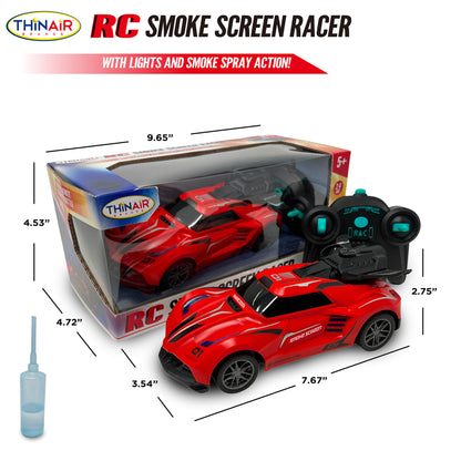 Thin Air Brands Hyper Drive RC Smoke Screen Racer - Red Light-Up Car with Vapor Mist