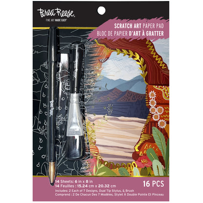 Scratch Art Paper Pad Arches Canyons set with stylus tools and colorful landscape designs