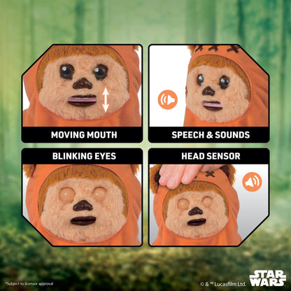 Star Wars Wicket Palm Puppetronic interactive Ewok puppet in orange with moving mouth, blinking eyes, and head that...