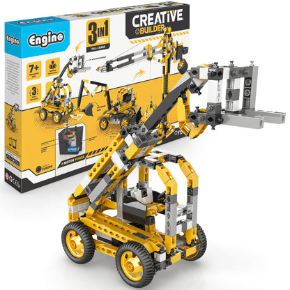 Engino Creative Builder 3-in-1 Tall Crane yellow motorized construction set with building models