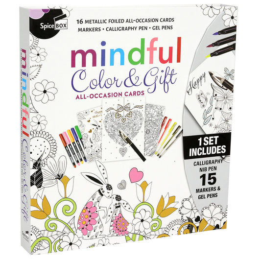 SpiceBox Sketch Plus Color & Gift card-making kit with 16 illustrated all-occasion cards, markers, gel pens, and...