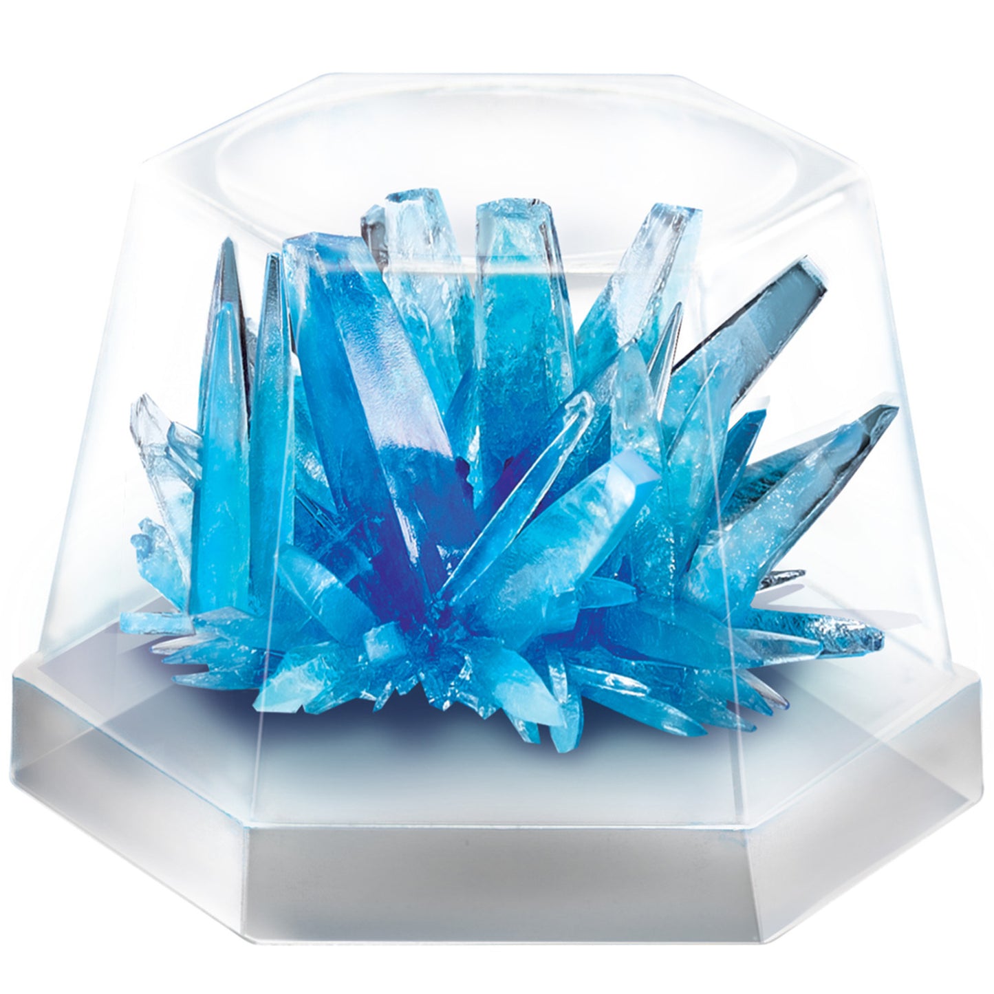 4M KidzLabs Crystal Science Kit with blue grown crystals in clear display dome