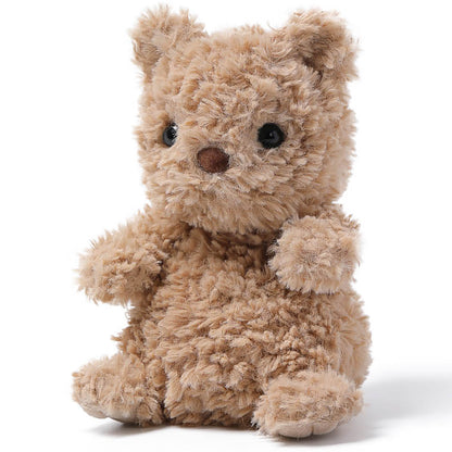 Lazy Mini Comfort Bear 6" plush toy in tan, sitting upright with black eyes and brown nose