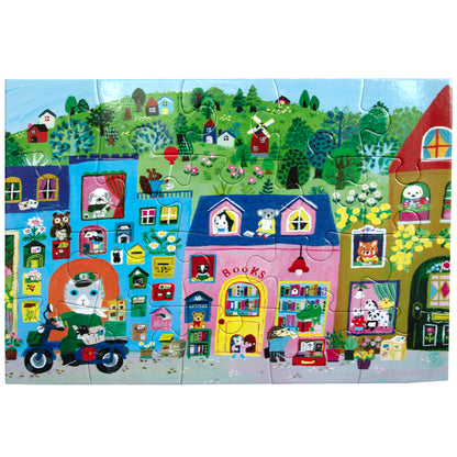 eeBoo Yumi’s Village 20 pc Jigsaw Puzzle - Vibrant Town & Animal Scene