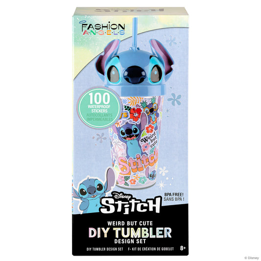 Disney Stitch DIY Tumbler Design Set with blue character cup and 100 waterproof stickers