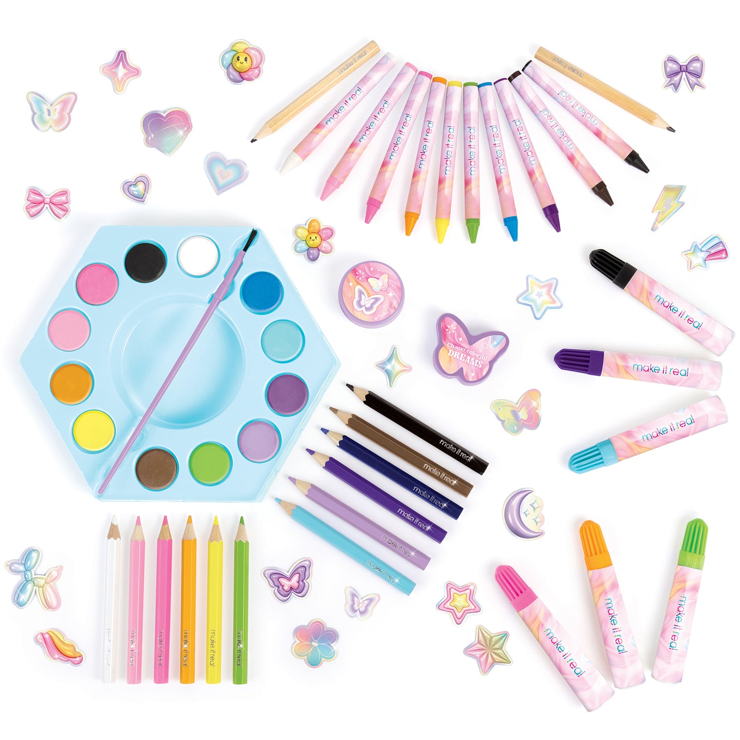 Make It Real Creative Heart Art Studio Set - Hexagon 68pc Kit for Tween Girls