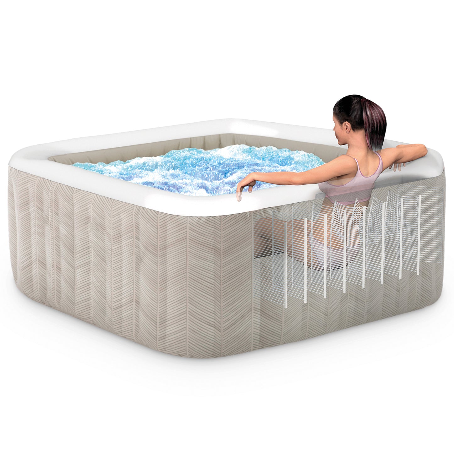 PureSpa Chevron Deluxe Hot Tub 4 Person with blue water and beige sides