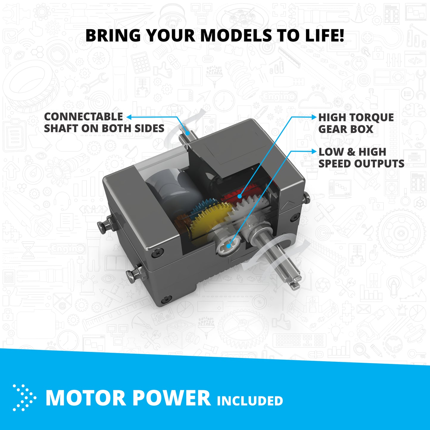 Engino Ginobot motorized robot building kit with gear box and dual outputs