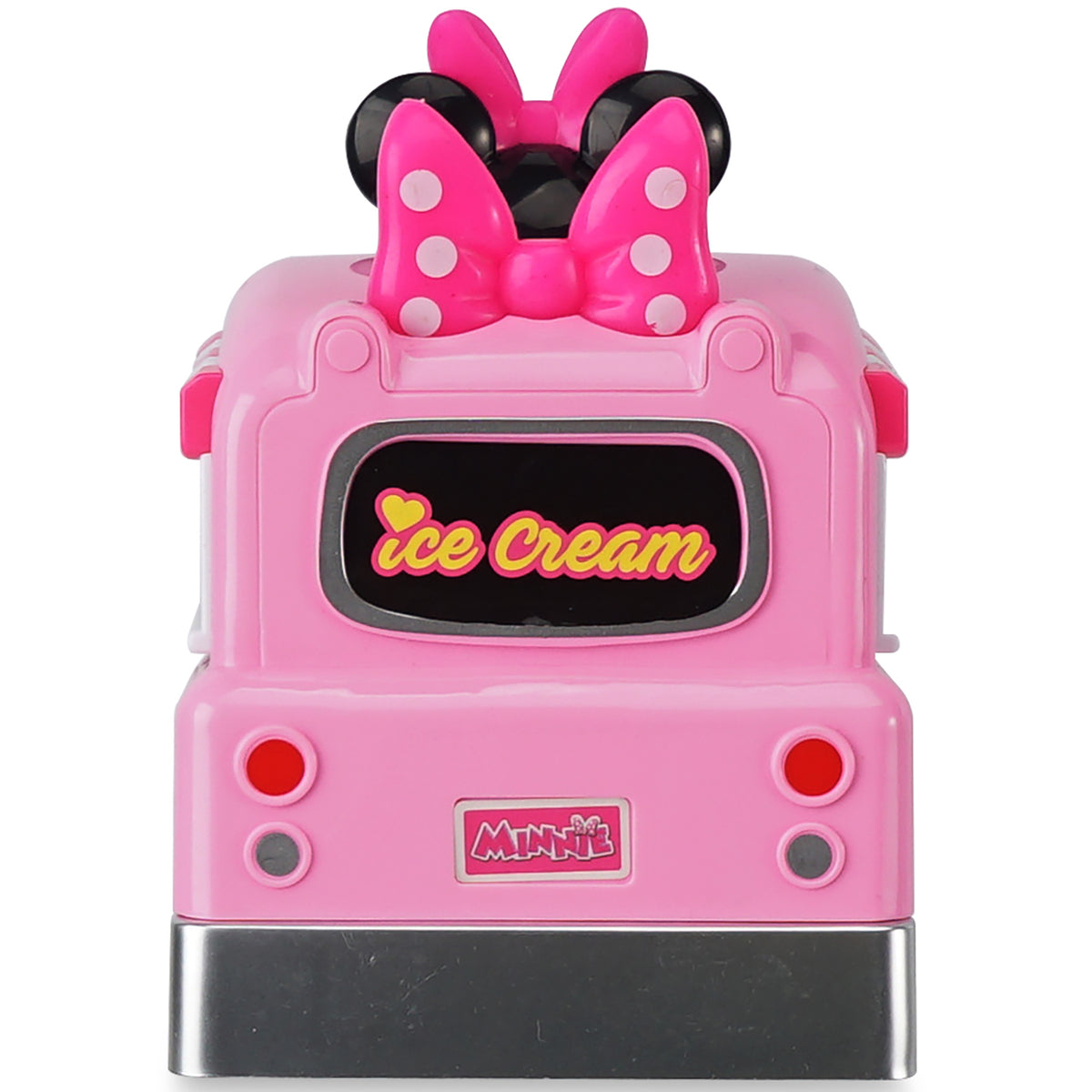 Minnie Mouse pink ice cream truck toy with polka dot bow, flashing lights and sounds