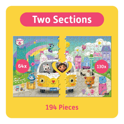 Gabby's Dollhouse 194-piece puzzle set with 64x and 130x piece sections for kids