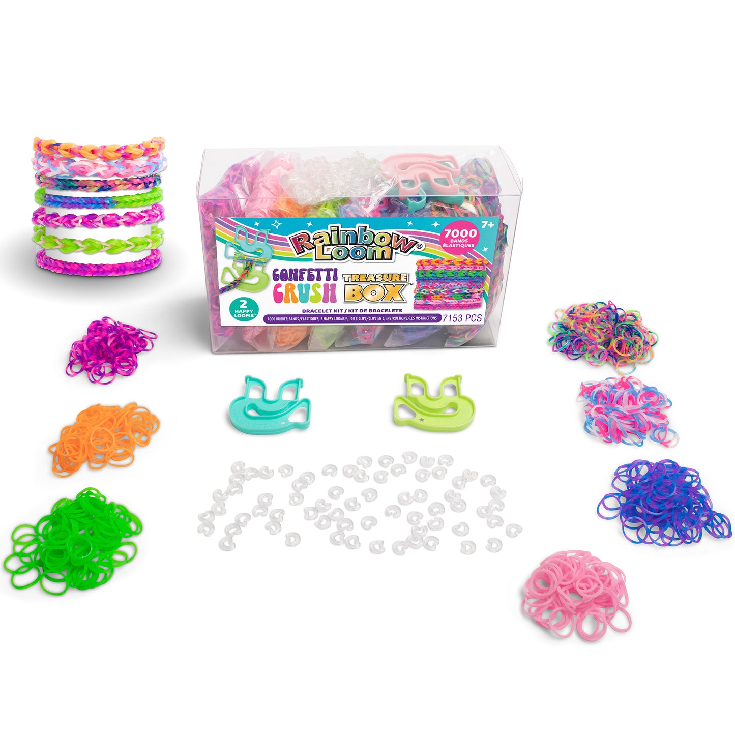 Rainbow Loom Confetti Crush Treasure Box with 7000 colorful rubber bands, tools, and accessories