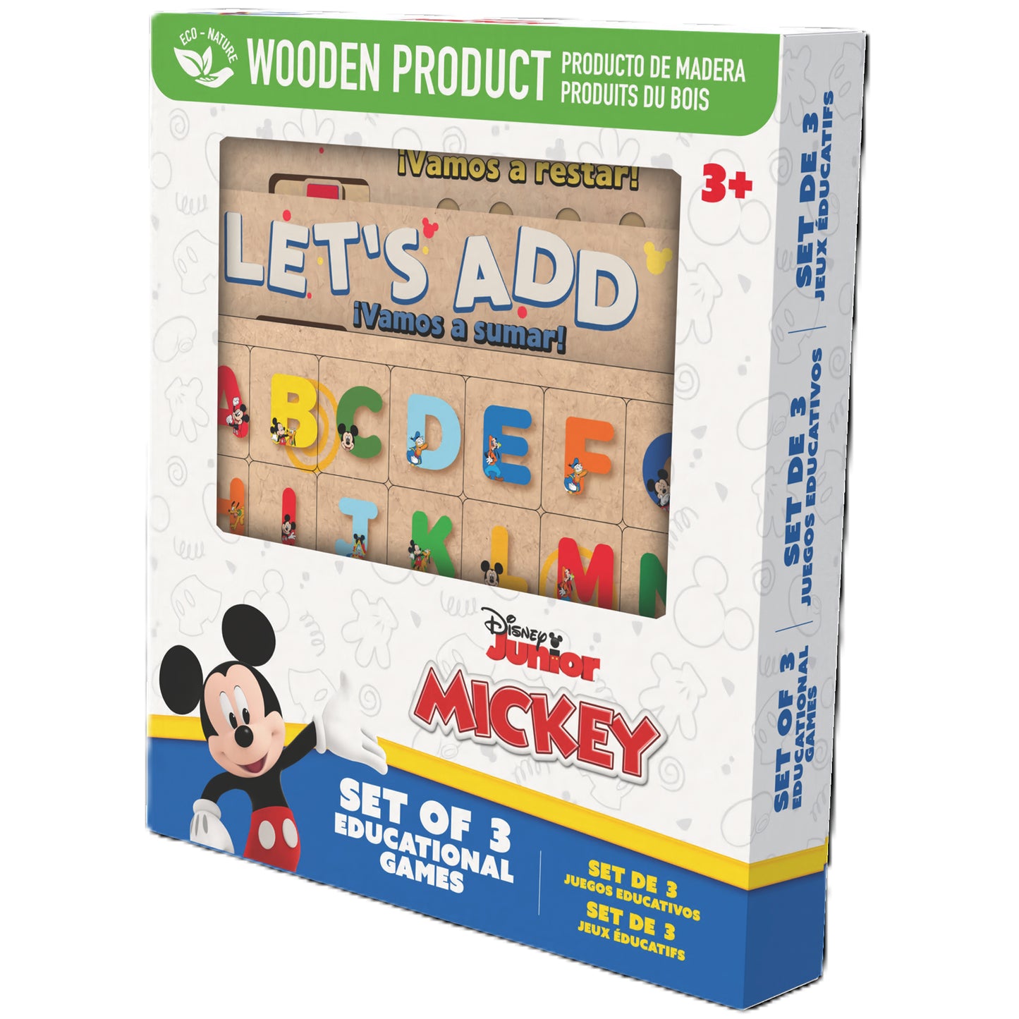 Disney Mickey Set of 3 Educational Wooden Games with colorful letter blocks for ages 3+