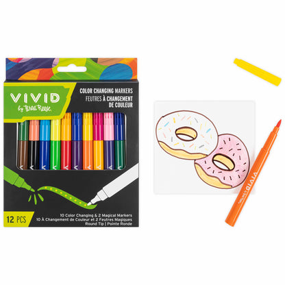 VIVID Color-Changing Markers 12-piece set with magical markers and donut coloring example