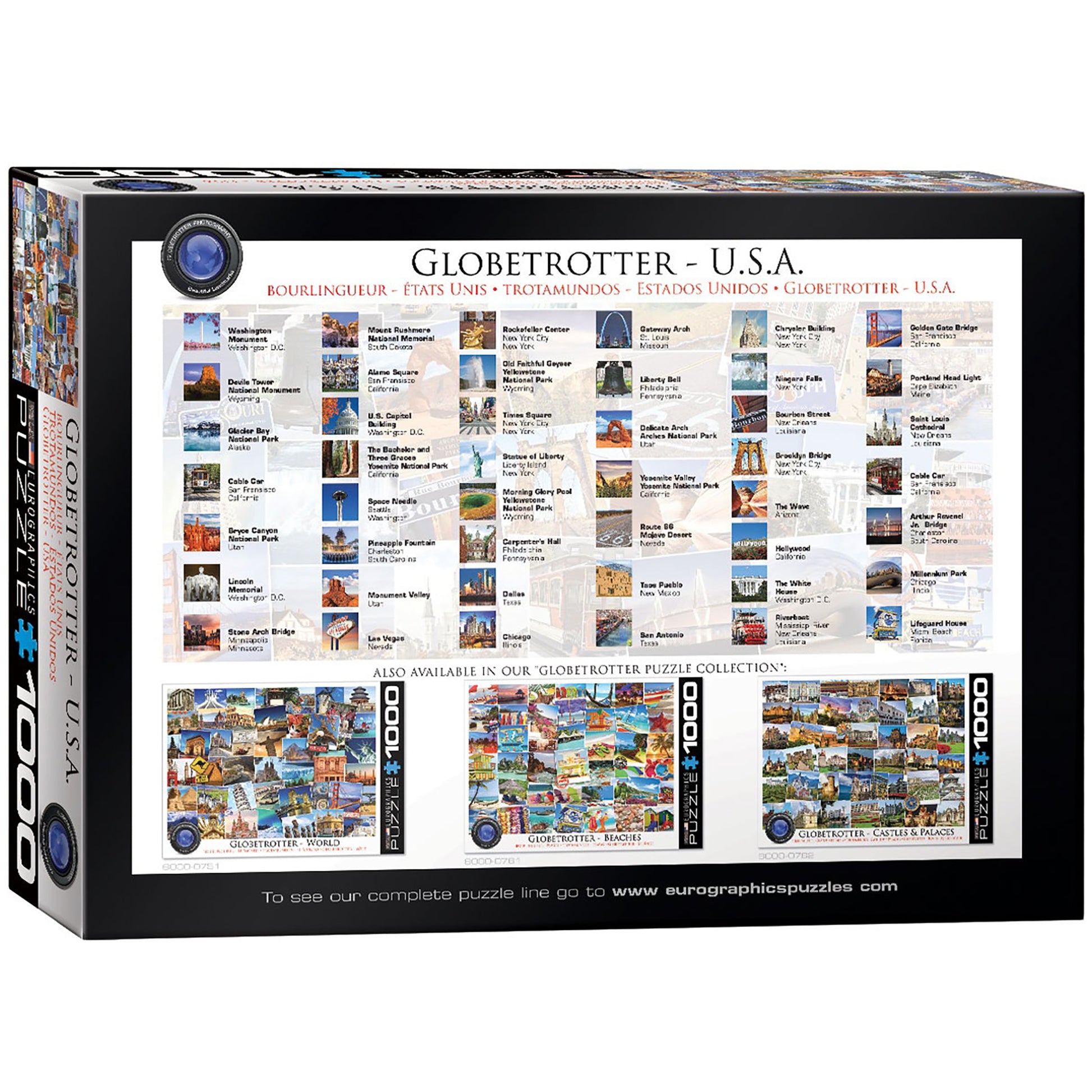 Eurographics Globetrotter USA 1000 piece jigsaw puzzle with travel landmarks map collage