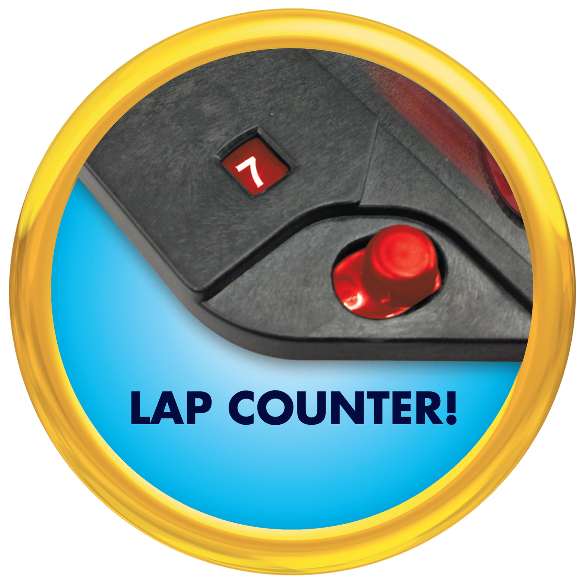 NKOK Sonic Crossworlds Slot Car Race Set lap counter device with red button and yellow frame
