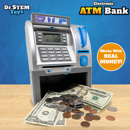 Dr. STEM Deluxe ATM Savings Bank - Real Money Management with Digital LCD, Coin Counting, Bill Feeder, PIN Security, STEM Learning for Ages 5+