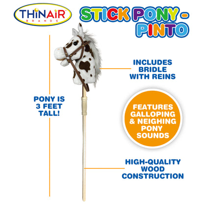 Playful Minds: Pinto Stick Pony - Ride-On Toy with Sounds, White & Brown