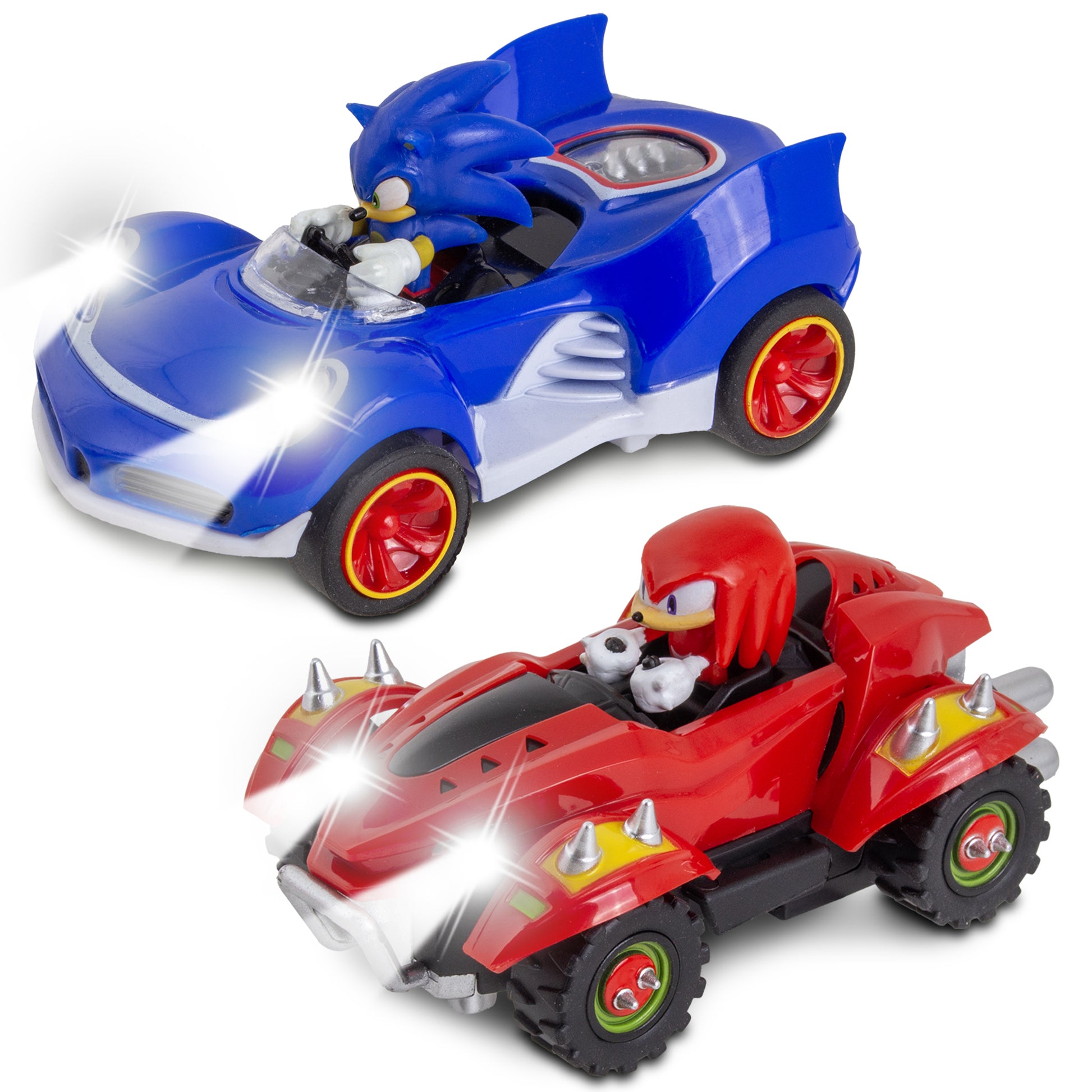 Sonic Crossworlds Slot Car Race Set with blue Sonic and red Knuckles vehicles