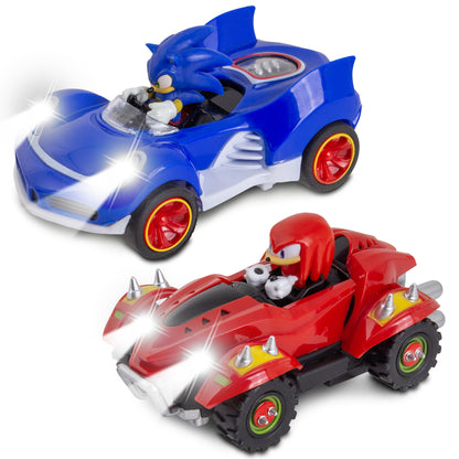 Sonic Crossworlds Slot Car Race Set with blue Sonic and red Knuckles vehicles